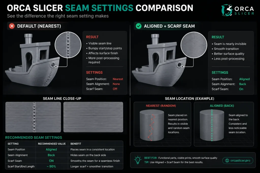OrcaSlicer Seam Settings Guide: Best Position for Smooth 3D Prints 3d printing seam setting comparison orca slicer
